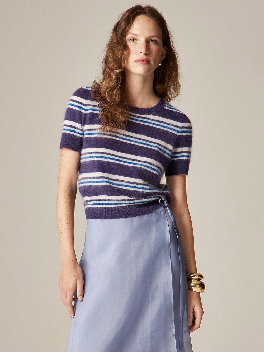 Crew Brushed Cashmere Striped Tee | Size Small